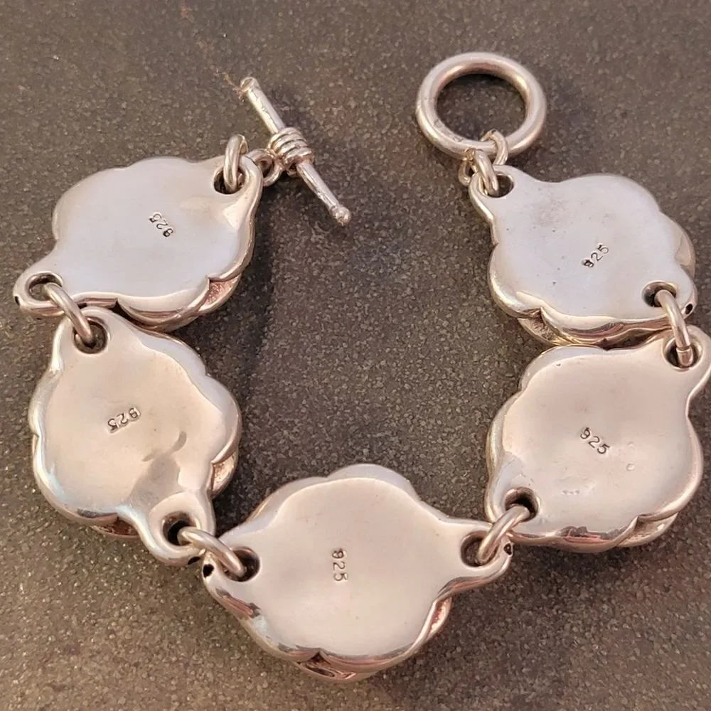 Vintage Sterling 3D Rose Flower Design Link Bracelet